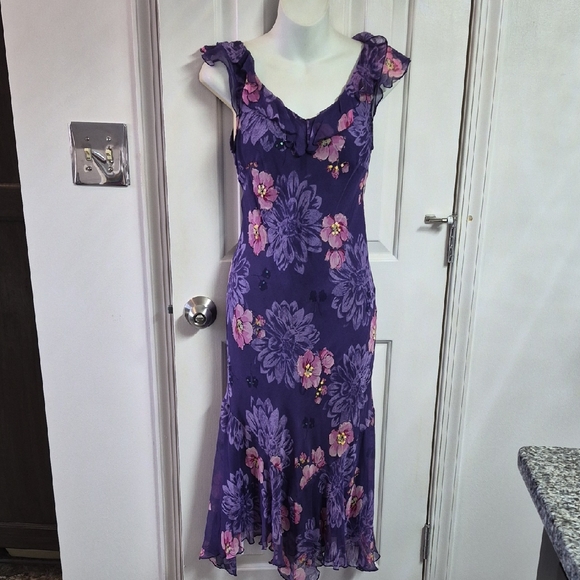 Robbie Bee Dresses & Skirts - Purple Floral Ruffle-Trim Women’s Dress